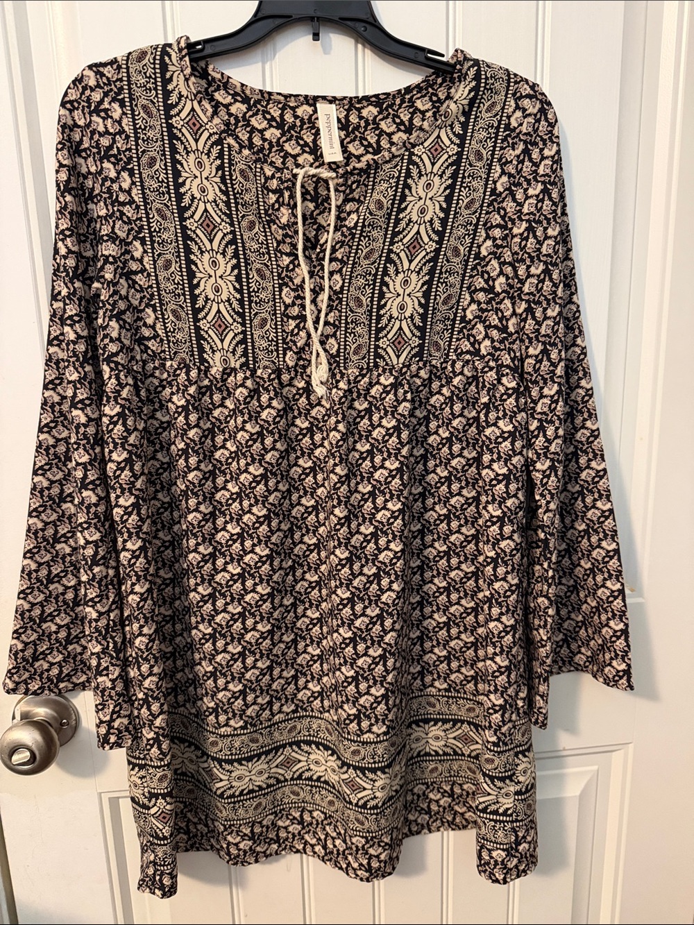 Peppermint brand Boho Floral Peasant Top in Black and Cream